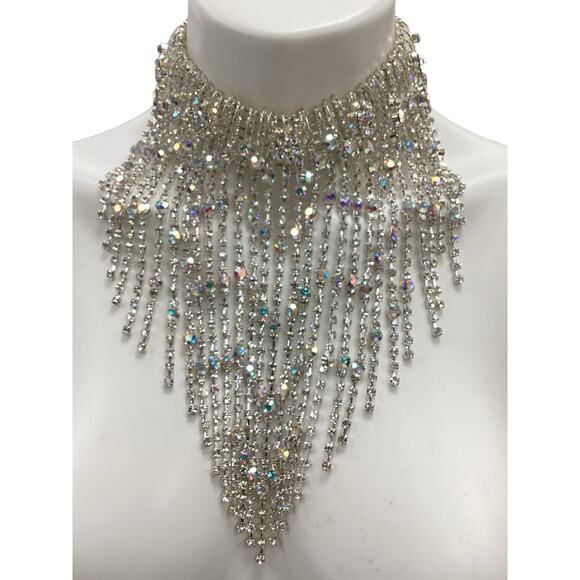 New Rhinestone Necklace Womens 1Size Choker Style Shiny Iridescent Multi Strands - Picture 5 of 5